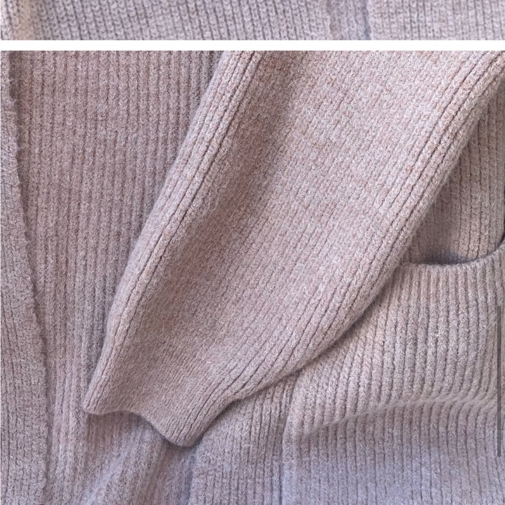 GORGEOUS Chunky Thick Oversized Long Over Knee Rib Tan soft Fuzzy Cardigan Coat - Picture 11 of 13